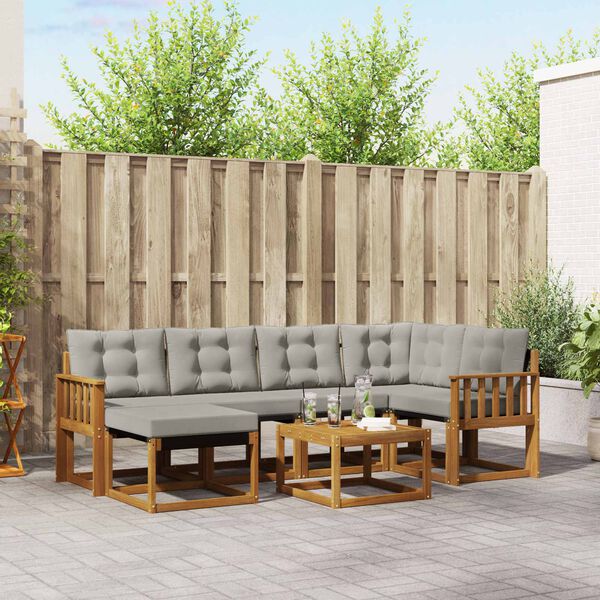 vidaXL Zunanja garnitura za sedenje 7 pcs Naravna in svetlo siva