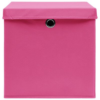 vidaXL Škatle za shranjevanje s pokrovi 10 kos. roza 32x32x32 cm blago