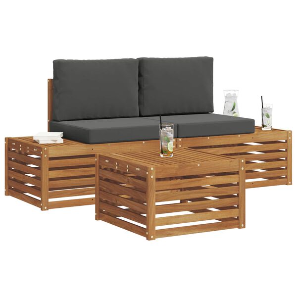 vidaXL Zunanja garnitura za sedenje 3 Kos Naravna in antracitna