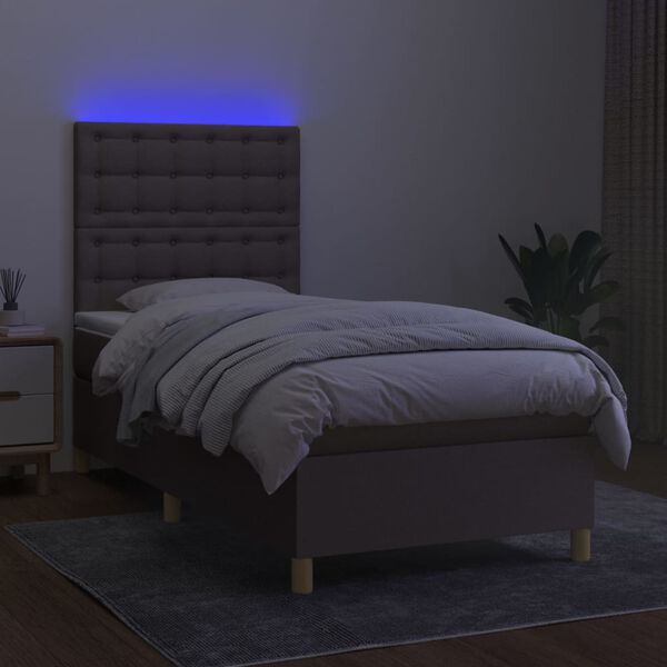 vidaXL Box spring postelja z vzmetnico LED taupe 90x190 cm blago