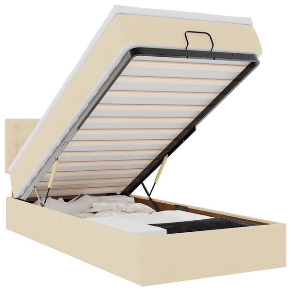vidaXL Otomanski posteljni okvir z vzmetnico krem 90x190 cm blago