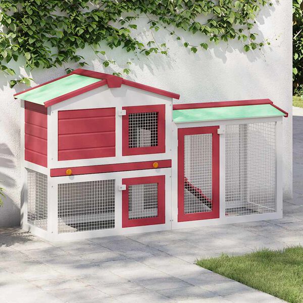 vidaXL Zunanji velik zajčnik rdeč in bel 145x45x84 cm les