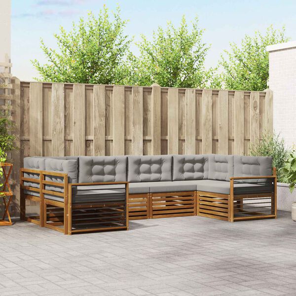 vidaXL Zunanja garnitura za sedenje 6 pcs Naravna in svetlo siva