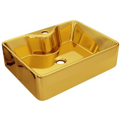 vidaXL Umivalnik z odprtino za pipo 48x37x13,5 cm keramičen zlat
