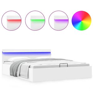 vidaXL Dvižni posteljni okvir LED belo umetno usnje 180x200 cm