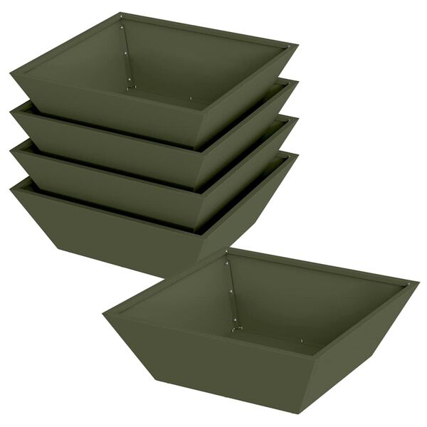vidaXL Vrtni lonček 5 pcs Oljčno zelena 50 x 50 x 15 cm Mlinjeni jeklo