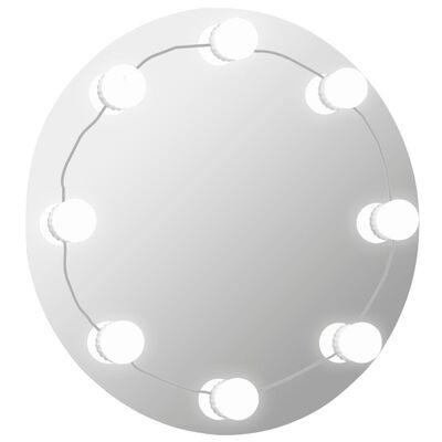 vidaXL Stensko ogledalo brez okvirja z LED lučkami okroglo steklo