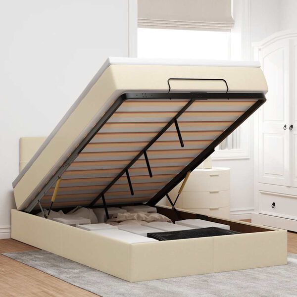 vidaXL Otomanski posteljni okvir z vzmetnico krem 120x190 cm blago