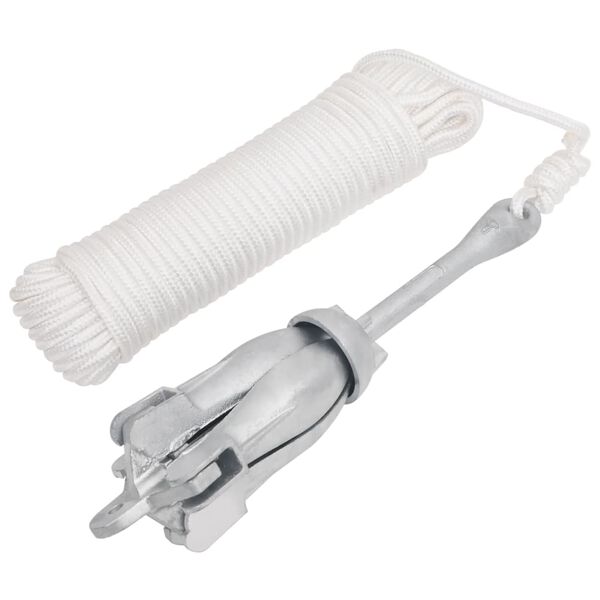 vidaXL Zložljivo sidro z vrvjo srebro 6 kg vroče pocinkano litino