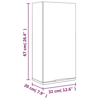 vidaXL Stenska kopalniška omarica dimljeni hrast 32x20x67 cm
