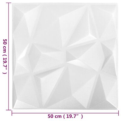 vidaXL 3D stenski paneli 12 kosov 50x50 cm diamantno beli 3 m²