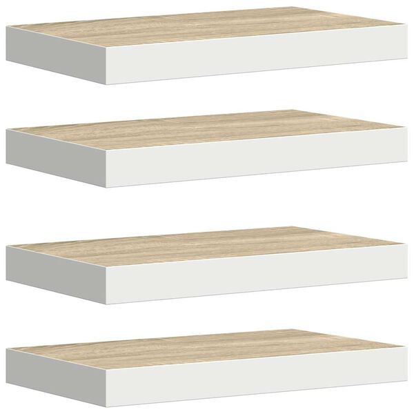 vidaXL Stenske police 4 kosi barva hrasta in bela 50x23x3,8 cm MDF