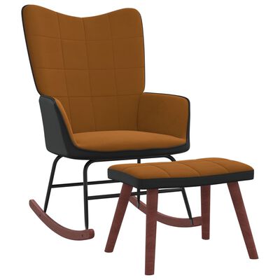 vidaXL Gugalni stol s stolčkom rjav žamet in PVC