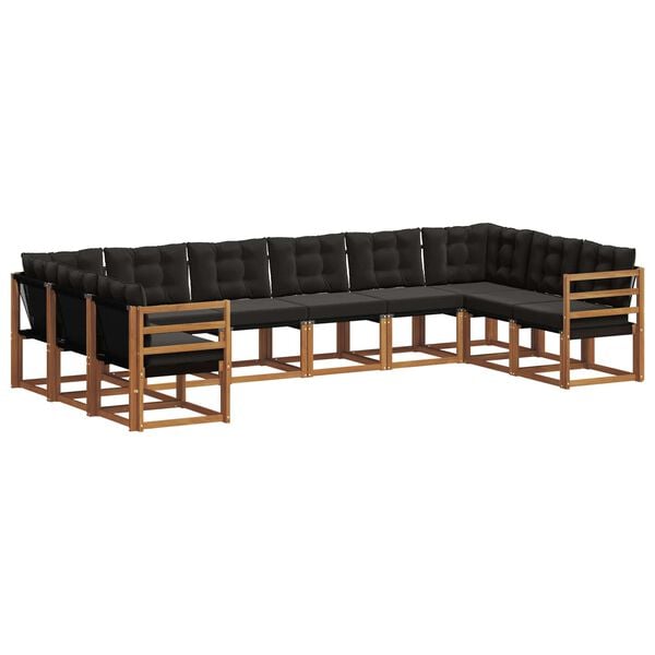 vidaXL Zunanja garnitura za sedenje z blazino 10 pcs Naravna in črna