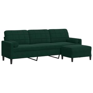vidaXL Kavč trosed s stolčkom za noge temno zelen 210 cm žamet