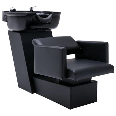 vidaXL Salonski stol z umivalnikom črn 129x59x82 cm umetno usnje