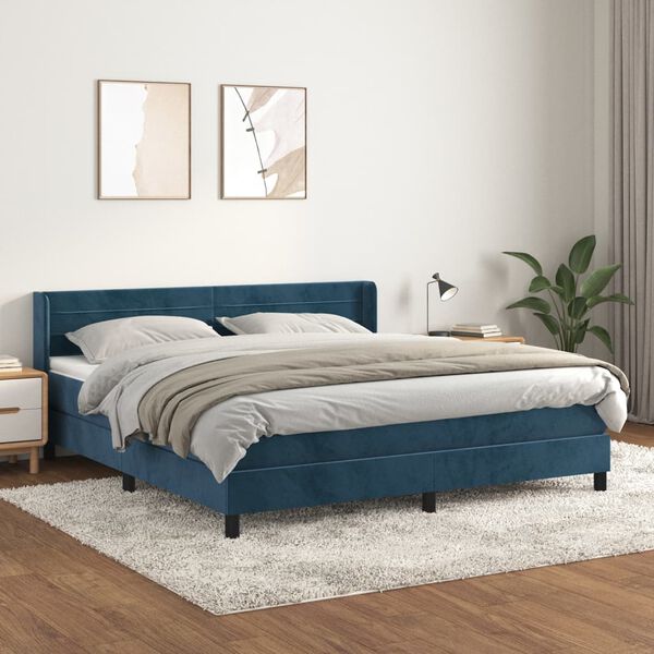 vidaXL Box spring postelja z vzmetnico temno modra 180x200 cm žamet