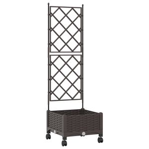 vidaXL Vrtni sadilnik s srežnikom in kolesi Rjava 40 x 40 x 131,5 cm