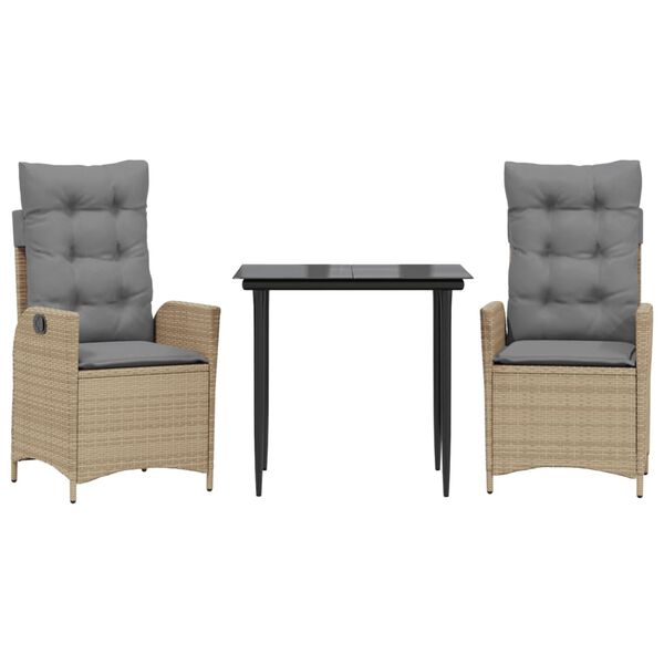 vidaXL Vrtna jedilna garnitura 3-delna z blazinami bež poli ratan