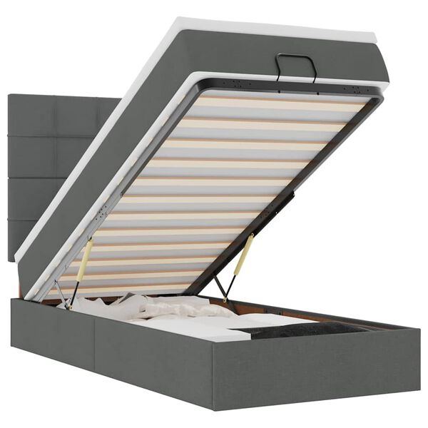 vidaXL Otomanska postelja z vzmetnico&LEDs temno siva 80x200cm blago