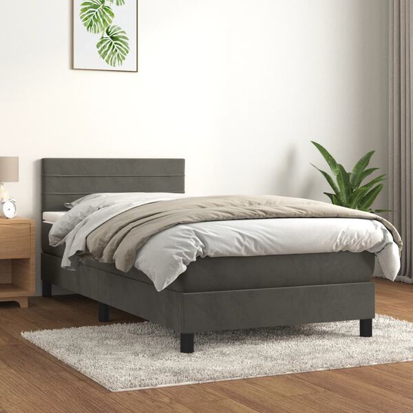 vidaXL Box spring postelja z vzmetnico temno siva 100x200 cm žamet