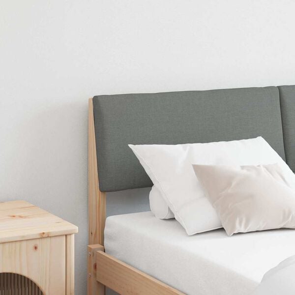 vidaXL Tapecirano vzglavje Temno siva 140 cm Masivno borovo les