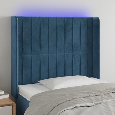 vidaXL LED posteljno vzglavje temno modro 93x16x118/128 cm žamet