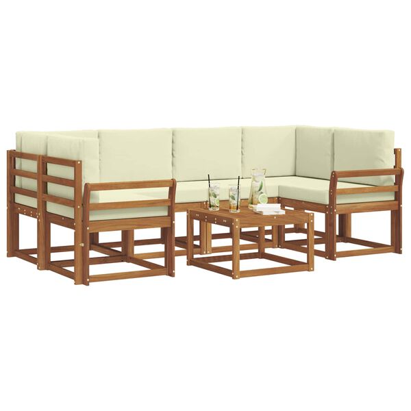 vidaXL Zunanja garnitura za sedenje z blazino 7 pcs Naravna in smetana