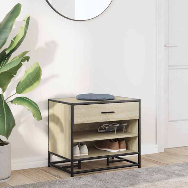 vidaXL Klop za čevlje sonoma hrast 60x40x53,5 cm inž. les in kovina