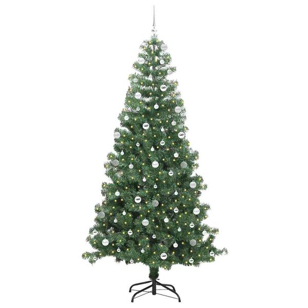 vidaXL Božično drevo med 300 LED z stojalom Zelena 240 cm PVC