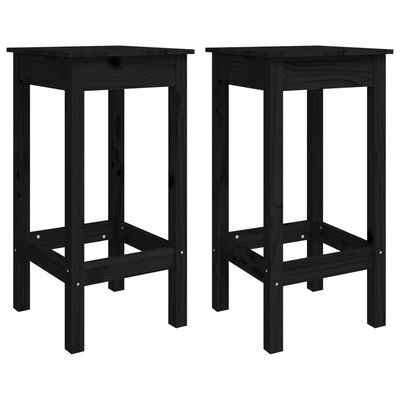 vidaXL Barski stol 2 kosa črne barve 40x40x78 cm trdna borovina