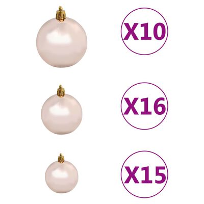 vidaXL Komplet 120 božičnih bučk s konico + 300 LED lučk rožnato zlate