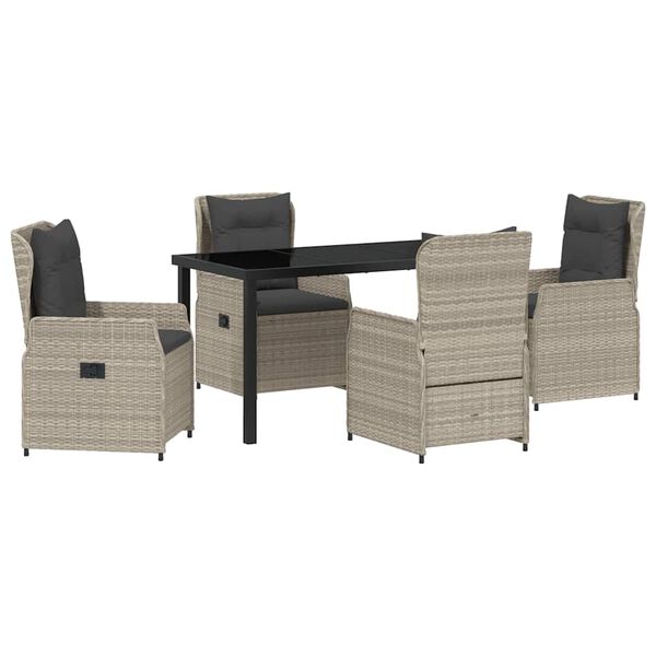 vidaXL Komplet za jedilnico v vrtu 5 pcs Svetlo siva poli ratan