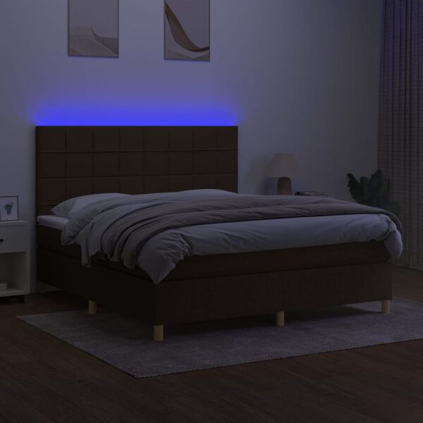 vidaXL Box spring postelja z vzmetnico LED temno rjava 180x200cm blago