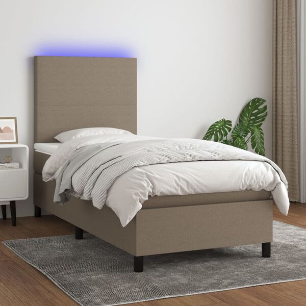 vidaXL Box spring postelja z vzmetnico LED taupe 100x200 cm blago