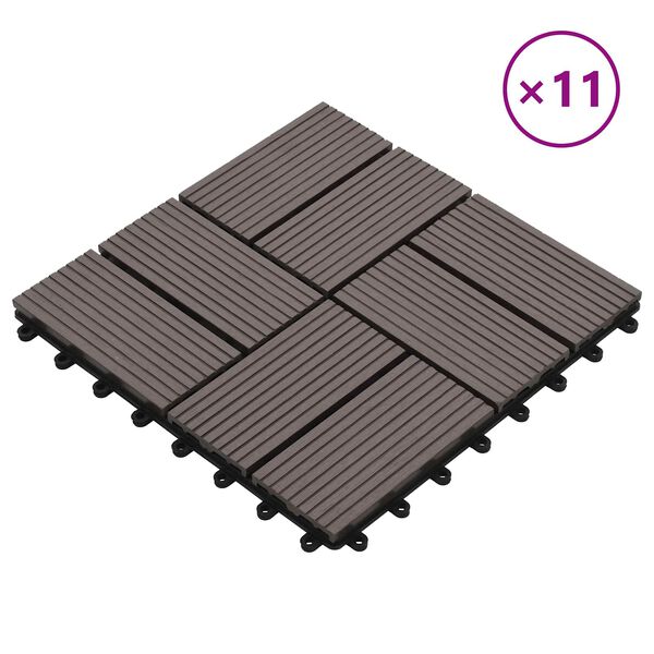 vidaXL Tla za teraso 11 pcs Temno rjava 30 x 30 cm WPC