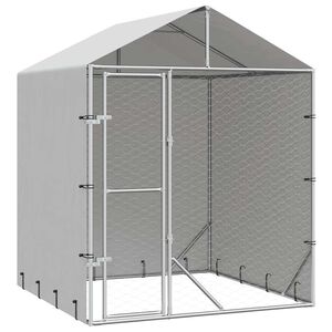 vidaXL Zunanja pasja ograda s streho srebrna 2x2x2,5 m pocinkano jeklo