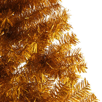 vidaXL Umetna polovična novoletna jelka s stojalom zlata 210 cm PET