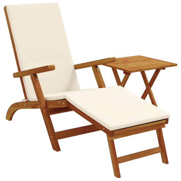 vidaXL Zunanji ležalnik z oporo za noge in mizico trden akacijev les