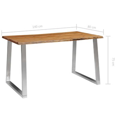 vidaXL Jedilna miza 140x80x75 cm trden akacijev les in nerjaveče jeklo