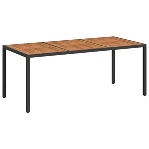vidaXL Vrtna miza 190x90x75 cm poli ratan in akacijev les črna