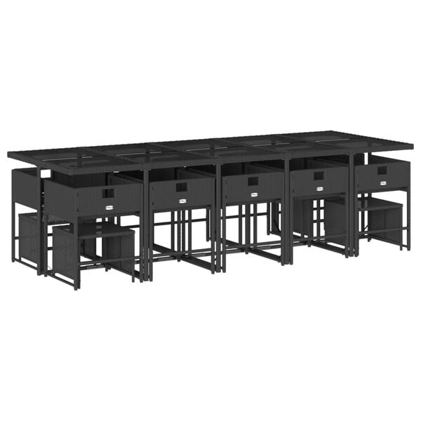 vidaXL Vrtna jedilna garnitura 15-delna z blazinami črn poli ratan