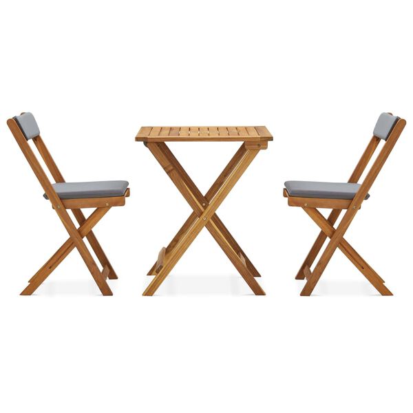 vidaXL Zložljiva bistro garnitura z blazinami 3-delna trdna akacija