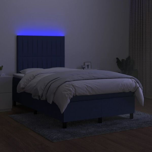 vidaXL Box spring postelja z vzmetnico LED modra 120x190 cm blago