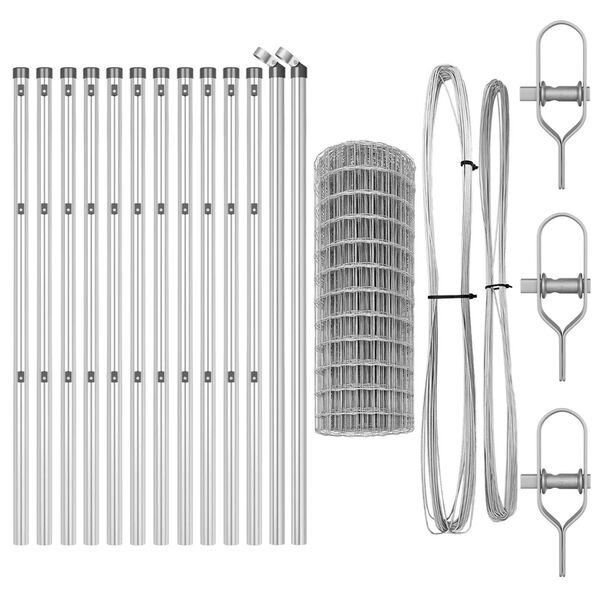 vidaXL Ograja s stebrom srebrna 0,6 x 25 m Jeklo in PVC