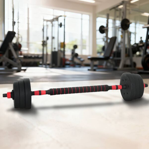 vidaXL 2-v-1 set dumbbelov Črna in rdeča 121 x 19,5 x 19,5 cm