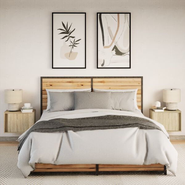 vidaXL Stenska nočna omarica z LED lučkami 2 kosa sonoma hrast