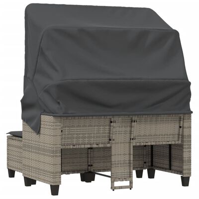 vidaXL Vrtni kavč dvosed s streho in stolčki siv poli ratan