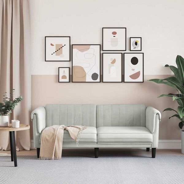 vidaXL Kavč dvosed svetlo siv žamet