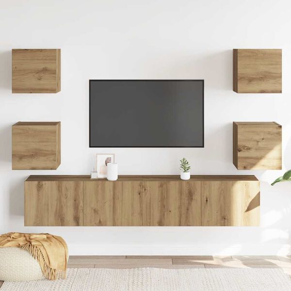 vidaXL Set 6 kosov stenske TV omarice Artisan Oak Engineered Wood